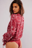 Free People Clothing Eveything's Rosy Bodysuit Style OB1645644 in Western Print; 