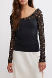 Free People Clothing Josie Long Sleeve Top Style OB2069884 in Black Combo; contrast lace sleeve scoop neck top