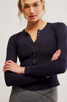 Free People Movement Kick Off Solid Layer Style OB2053660 in Black;Ribbed Layering Top; 