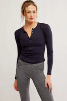 Free People Movement Kick Off Solid Layer Style OB2053660 in Black;Ribbed Layering Top; 