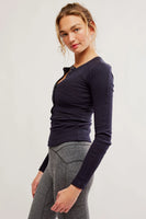 Free People Movement Kick Off Solid Layer Style OB2053660 in Black;Ribbed Layering Top; 