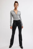 Free People Ready for it Bodysuit Style OB2065857 in Heather Grey;v-neck ribbed bodysuit;free people ribbed bodysuit; Collared Long Sleeve V-nec Bodysuit