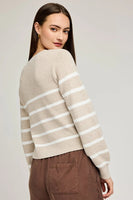 Gentle Fawn Clothing Eden Striped Cardigan Style GF2501-3084-OAT in Heather Oatmeal Stripe;Spring Knit Cardigan; 