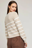 Gentle Fawn Clothing Eden Striped Cardigan Style GF2501-3084-OAT in Heather Oatmeal Stripe;Spring Knit Cardigan; 