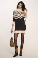 Heartloom Clothing joanna dress Style 248ST8 in Charcoal; jacquard Sweater Dress; Fall Holiday Sweater Dress;  Winter Sweater Dress