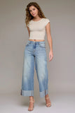 Hidden Jeans Nori 28 Inch inseam High Rise Wide Leg Basic Single Cuff Style HD9330-VT in Vintage Wash; Cuff and Cropped Light wash Wide Leg Jeans