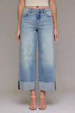 Hidden Jeans Nori 28 Inch inseam High Rise Wide Leg Basic Single Cuff Style HD9330-VT in Vintage Wash; Cuff and Cropped Light wash Wide Leg Jeans