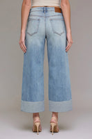 Hidden Jeans Nori 28 Inch inseam High Rise Wide Leg Basic Single Cuff Style HD9330-VT in Vintage Wash; Cuff and Cropped Light wash Wide Leg Jeans