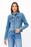 Hidden Jeans REBEL MEDIUM WASH FITTED STRETCH TRUCKER JACKET Style HD189J-M in Medium Wash Denim; 