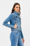 Hidden Jeans REBEL MEDIUM WASH FITTED STRETCH TRUCKER JACKET Style HD189J-M in Medium Wash Denim; 