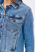 Hidden Jeans REBEL MEDIUM WASH FITTED STRETCH TRUCKER JACKET Style HD189J-M in Medium Wash Denim; 