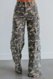 Hidden Jeans Nori High Rise Wide Leg Cargo Style HD9299-CAM;Wide Leg Camo Cargo Jeans; 