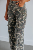 Hidden Jeans Nori High Rise Wide Leg Cargo Style HD9299-CAM;Wide Leg Camo Cargo Jeans; 