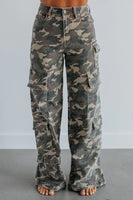 Hidden Jeans Nori High Rise Wide Leg Cargo Style HD9299-CAM;Wide Leg Camo Cargo Jeans; 