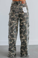 Hidden Jeans Nori High Rise Wide Leg Cargo Style HD9299-CAM;Wide Leg Camo Cargo Jeans; 