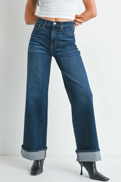 Just Black Denim The Cuffed Palazzo Style BP467J-DK in Dark Wash; 