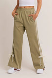 Le Lis Clothing Bow Detail Track Pant style SP2364 in Sage With White; SAge Green white bow detail track pant; spring track pant; athleisure track pant; trendy track pant