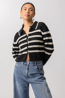 Line and Dot Clothing Let Me Be Cardigan Style LT5695B in Black and Ivory; 