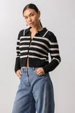 Line and Dot Clothing Let Me Be Cardigan Style LT5695B in Black and Ivory; 