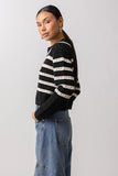 Line and Dot Clothing Let Me Be Cardigan Style LT5695B in Black and Ivory; 