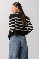 Line and Dot Clothing Let Me Be Cardigan Style LT5695B in Black and Ivory; 