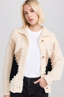 Line and Dot Clothing Weller Sweater Style LT5714B in Ivory Multi; Chunky Knit Button Front Sweater Cardigan; Winter Sweater Cardigan