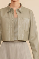 Lucy Paris Clothing Abbott Cropped Jacket style C2960 in Sage Green;Cropped Faux Leather Jacket; 