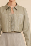 Lucy Paris Clothing Abbott Cropped Jacket style C2960 in Sage Green;Cropped Faux Leather Jacket; 