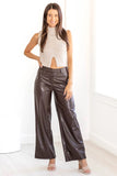 Lucy Paris Clothing Adler Faux Leather Pant Style PA305 in Dark Brown;Wide Leg Faux Leather Pant;Lucy Paris Dark Brown Wide Leg Faux Leather Pant; 