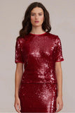 Lucy Paris Clothing Cherry Sequined Top Style T3047 DEERE in Deep Red;Holiday sequined Top;Red Sequined Top;Sparkle and Shine Top; NYE Top