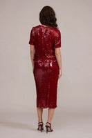 Lucy Paris Clothing Cherry Sequined Top Style T3047 DEERE in Deep Red;Holiday sequined Top;Red Sequined Top;Sparkle and Shine Top; NYE Top