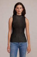 Lucy Paris Clothing Gyda Mock Neck Top Style SW1390 BLKGL in Black Gold;Sleeveless Mock Neck Knit Top; 