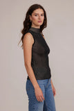 Lucy Paris Clothing Gyda Mock Neck Top Style SW1390 BLKGL in Black Gold;Sleeveless Mock Neck Knit Top; 