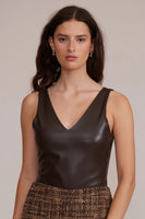 Lucy Paris Clothing Marin Bodysuit Style T2769 in Brown;Faux Leather Bodysuit; 