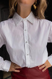 Lucy Paris Clothing Torin Pearl Button Down Top Style T3057 in White; 