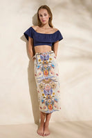 Marie Oliver Sunnie Skirt Style 3S1-246-206 in Florentina Placement Print. Printed Spring Summer Wrap Skirt; Cover-up skirt