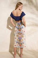 Marie Oliver Sunnie Skirt Style 3S1-246-206 in Florentina Placement Print. Printed Spring Summer Wrap Skirt; Cover-up skirt