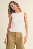 Miou Muse Clothing Viscose Ribbed Knitted Top Style T3779 in Off White; 