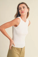 Miou Muse Clothing Viscose Ribbed Knitted Top Style T3779 in Off White; 