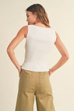 Miou Muse Clothing Viscose Ribbed Knitted Top Style T3779 in Off White; 