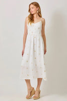 Mystree Clothing Embroidered Double Gauze Smocked Dress Style 60683 in White; Embroidered Spring Summer Gauze Midi Dress