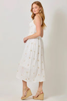 Mystree Clothing Embroidered Double Gauze Smocked Dress Style 60683 in White; Embroidered Spring Summer Gauze Midi Dress