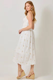 Mystree Clothing Embroidered Double Gauze Smocked Dress Style 60683 in White; Embroidered Spring Summer Gauze Midi Dress