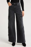 Nori High Rise Wide LEg Cargo Style HD9299-CHA in Charcoal;Washed Black Wide Leg Cargo Jeans; 