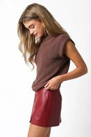 Olivaceous Clothing Danika Sweater Style JT2024-81 in Mocha Brown; sleeveless cotton turtleneck  sweater