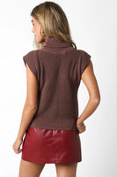 Olivaceous Clothing Danika Sweater Style JT2024-81 in Mocha Brown; sleeveless cotton turtleneck  sweater