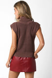 Olivaceous Clothing Danika Sweater Style JT2024-81 in Mocha Brown; sleeveless cotton turtleneck  sweater