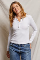 Perfect White Tee Megan Style T231-Megan in White;White Ribbed Henley Top;Ribbed Polo Top; 