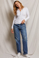 Perfect White Tee Megan Style T231-Megan in White;White Ribbed Henley Top;Ribbed Polo Top; 