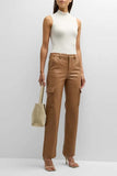 Pistola Denim Cassie Utility Super High Rise Straight Style P00016329B ALMND in Almond Faux Leather; Faux Leather Utility Cargo Pants; Cargo Pant; Dress Cargo Pant;  Fall Cargo Pant